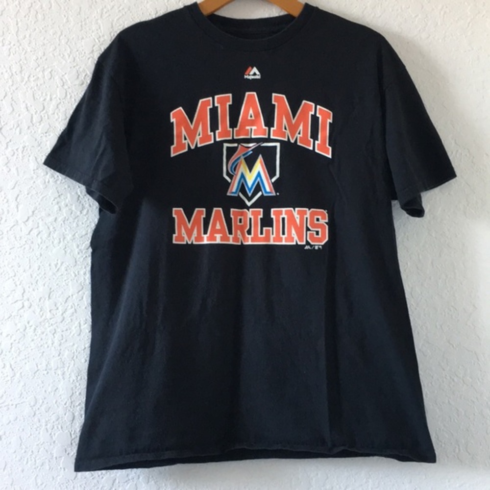 Men Majestic Miami Marlins Baseball shirt size L